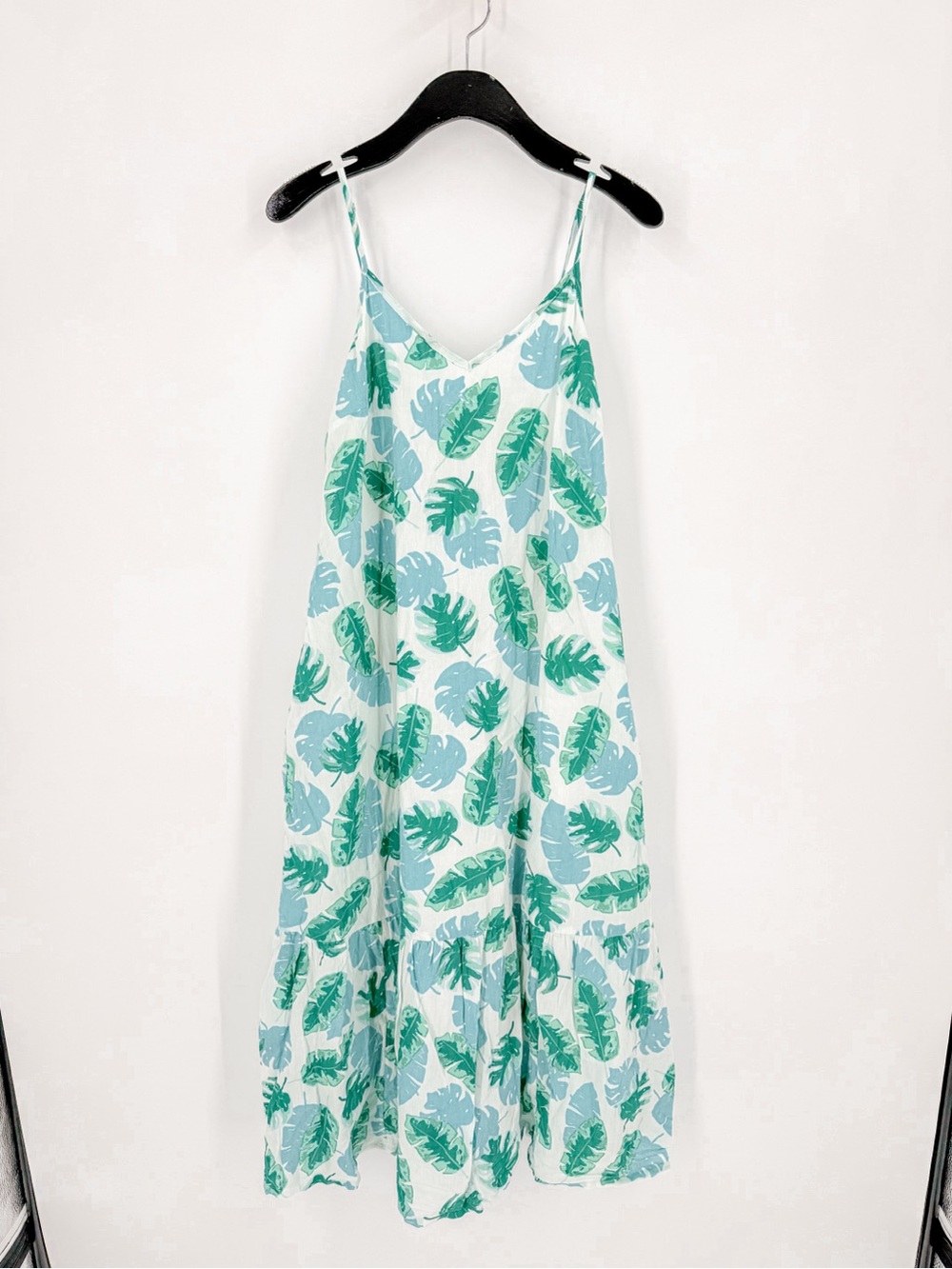 J.Crew Tropical Palm Leaf Maxi Dress Green Blue Floral Size M